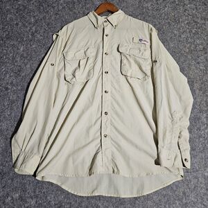 All-American Fisherman Shirt Mens Medium Beige Long Sleeve Outdoor Fishing Nylon